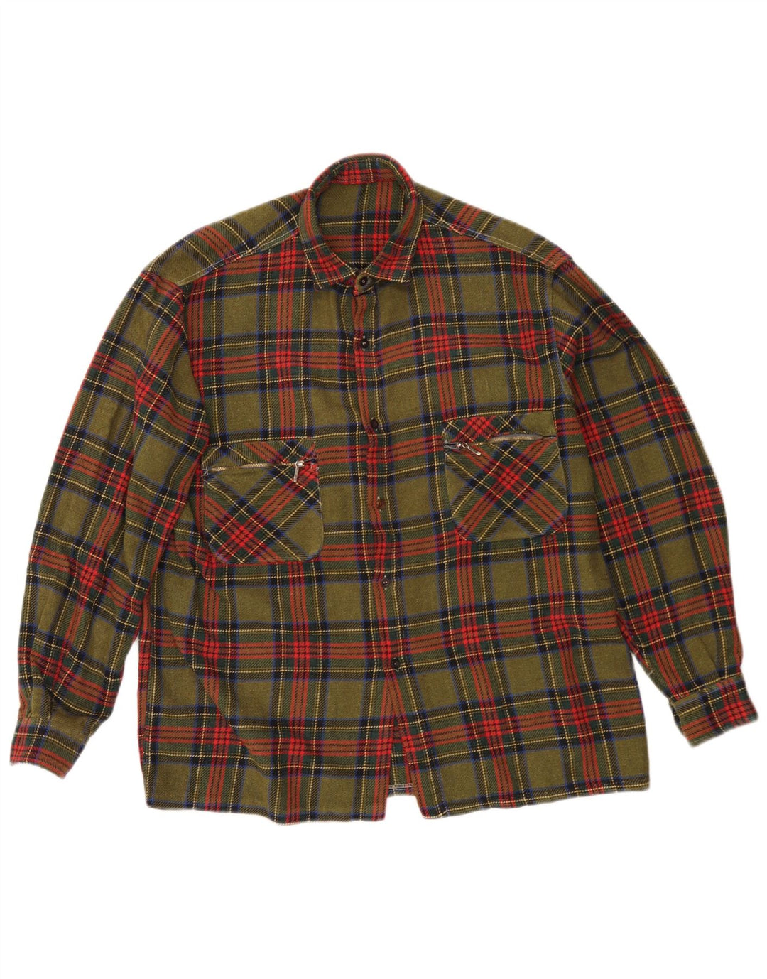 Vintage Mens Flannel Shirt Medium Khaki Check