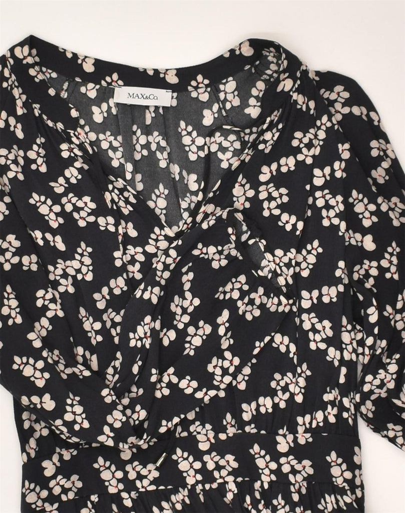 MAX & CO. Womens Long Sleeve Tea Dress UK 4 XS  Black Floral Viscose | Vintage Max & Co. | Thrift | Second-Hand Max & Co. | Used Clothing | Messina Hembry 