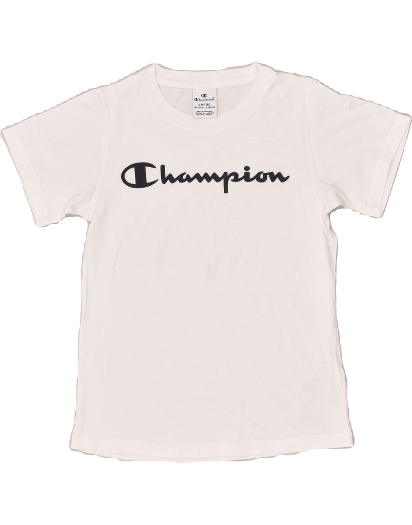 CHAMPION Boys Graphic T-Shirt Top 11-12 Years Large  White Cotton | Vintage Champion | Thrift | Second-Hand Champion | Used Clothing | Messina Hembry 