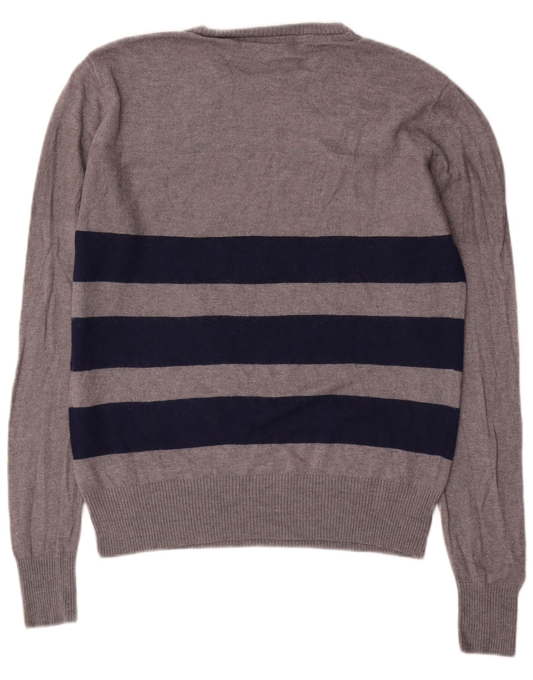 Fila Womens Crew Neck Jumper Sweater UK 16 Large Grey Striped Wool