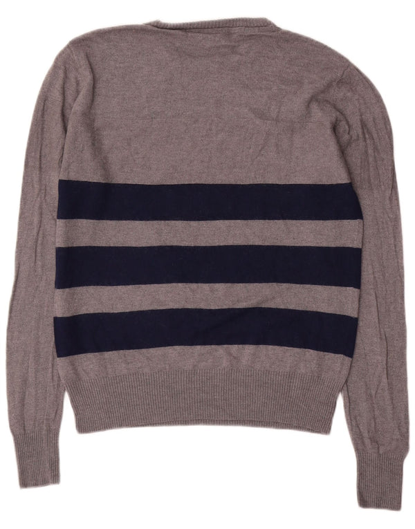 Fila Womens Crew Neck Jumper Sweater UK 16 Large Grey Striped Wool