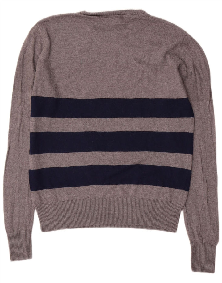 Fila Womens Crew Neck Jumper Sweater UK 16 Large Grey Striped Wool