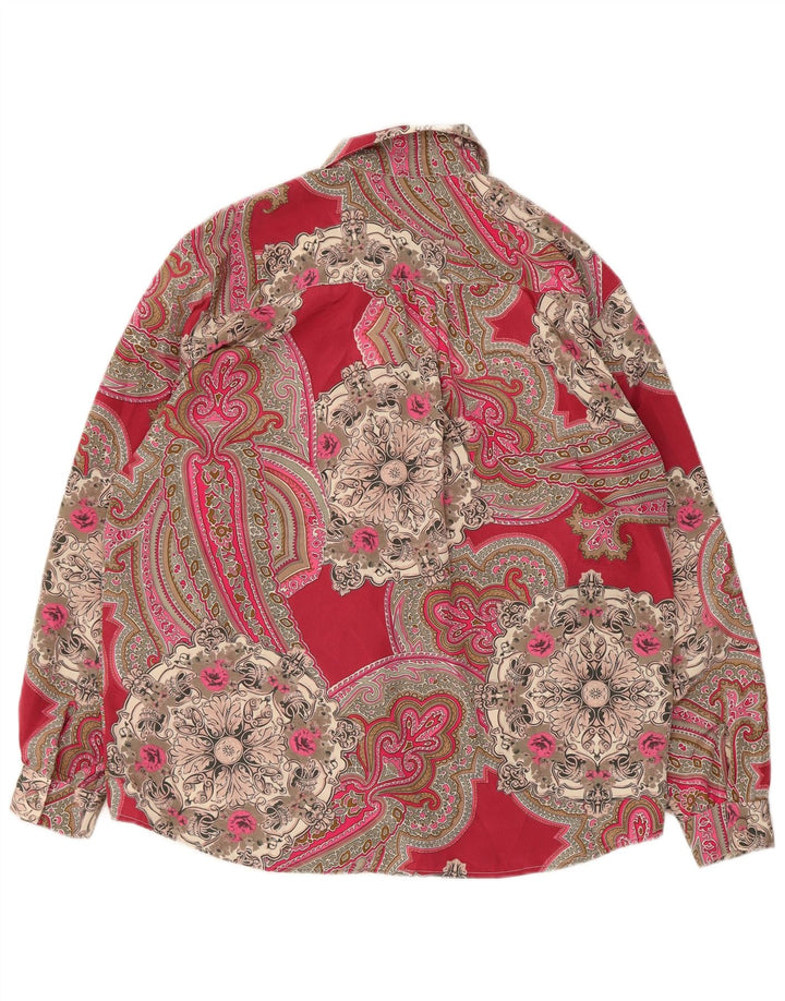 Vintage Womens Oversized Shirt Blouse UK 10 Small Red Paisley Polyester