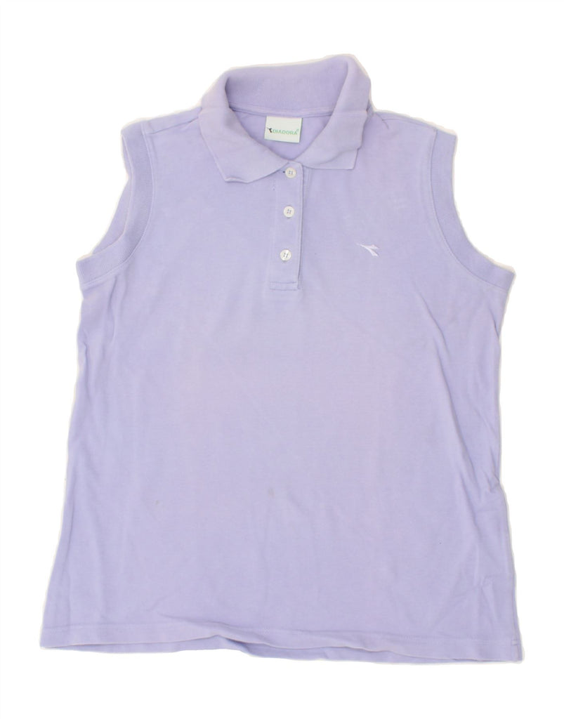 DIADORA Womens Sleeveless Polo Shirt UK 12 Medium Purple Cotton | Vintage Diadora | Thrift | Second-Hand Diadora | Used Clothing | Messina Hembry 