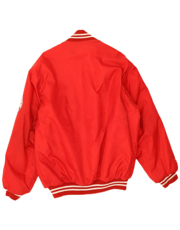 Vintage Mens Graphic Varsity Jacket UK 38 Medium Red Polyamide