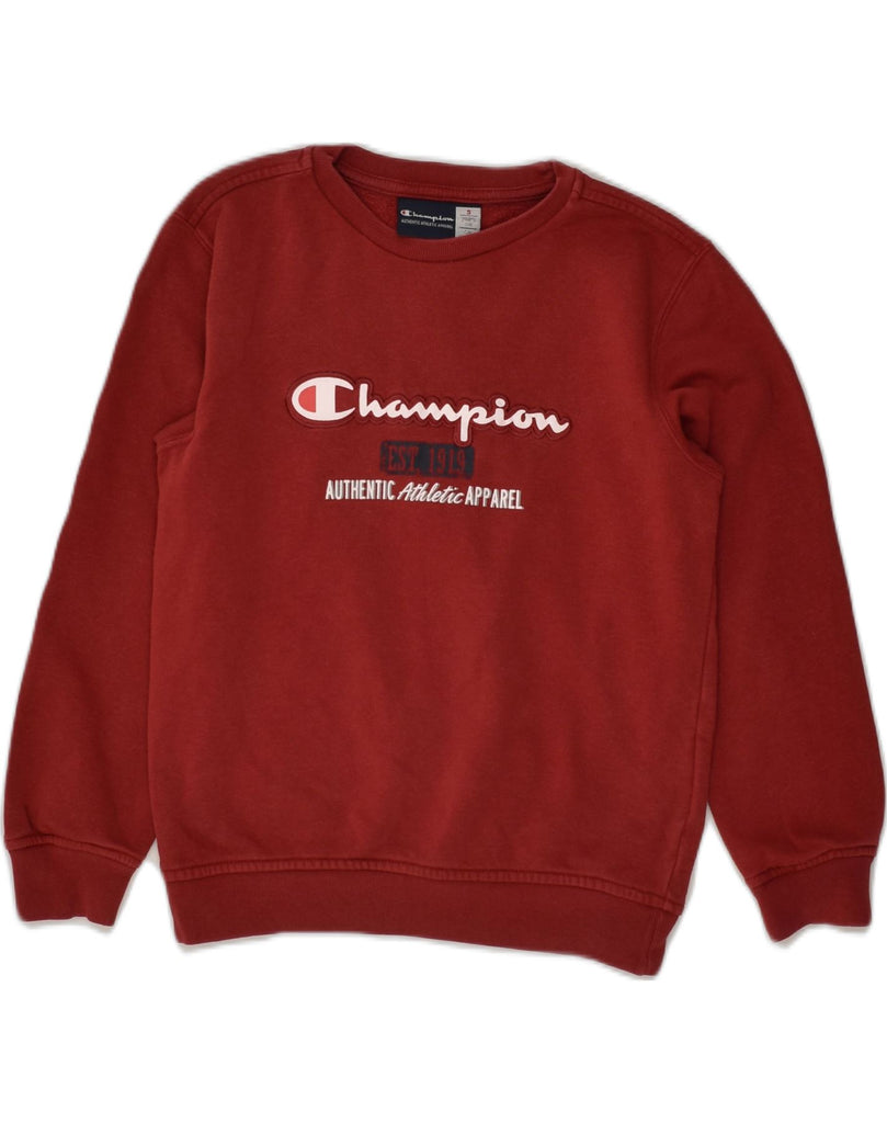 CHAMPION Boys Graphic Sweatshirt Jumper 7-8 Years Small  Burgundy Cotton | Vintage Champion | Thrift | Second-Hand Champion | Used Clothing | Messina Hembry 