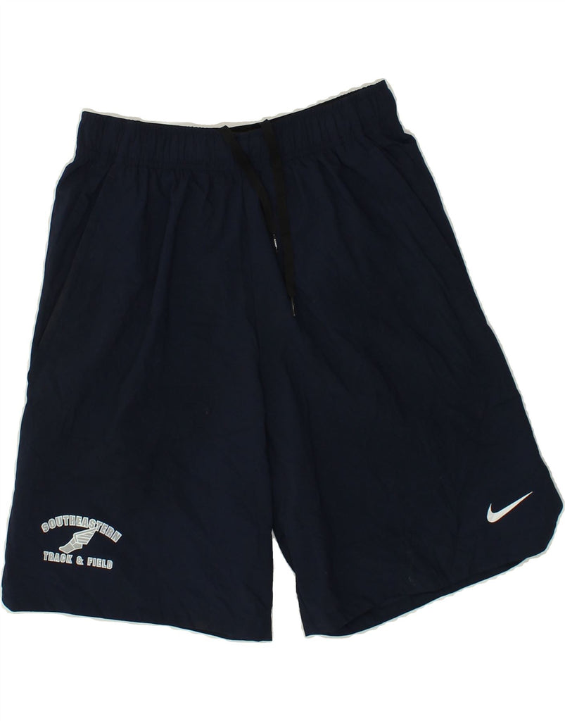 NIKE Mens Dri Fit Graphic Sport Shorts Small Navy Blue Polyester | Vintage Nike | Thrift | Second-Hand Nike | Used Clothing | Messina Hembry 