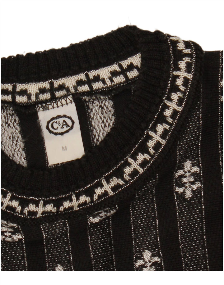 C & A Womens Oversized Crew Neck Jumper Sweater UK 14 Medium Black Striped