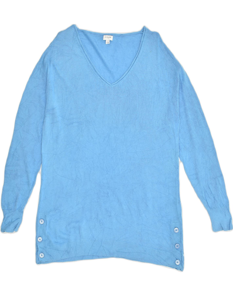 J. CREW Womens Longline V-Neck Jumper Sweater UK 16 Large Blue Linen | Vintage J. Crew | Thrift | Second-Hand J. Crew | Used Clothing | Messina Hembry 