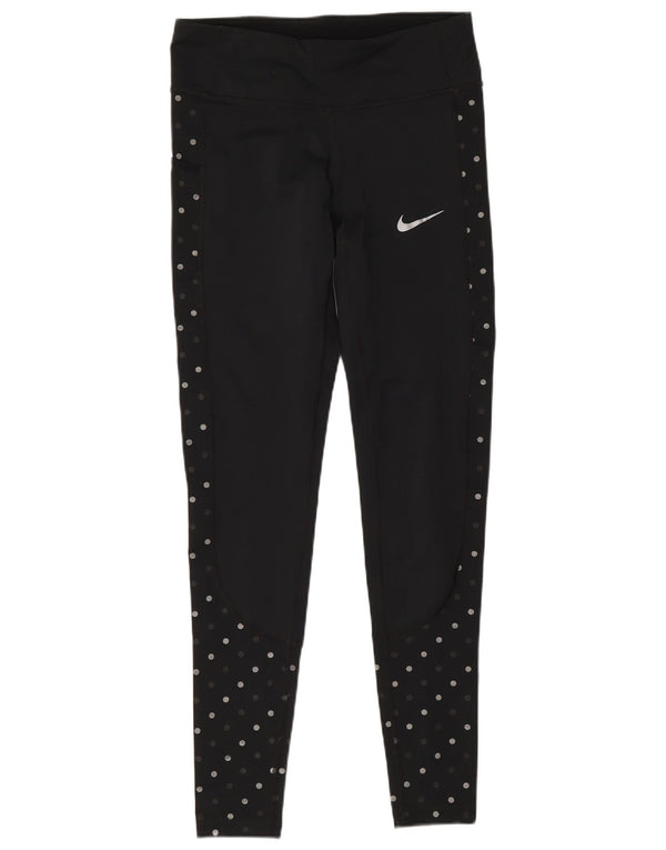 Nike Womens Dri Fit Leggings UK 4 XS Black Polka Dot Polyester