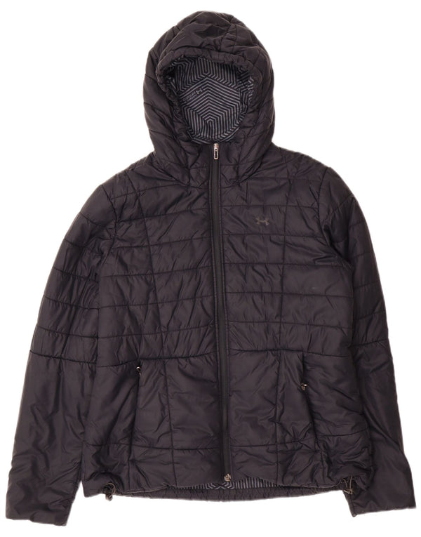 Under Armour Womens Cold Gear Hooded Padded Jacket UK 16 Large Black Nylon