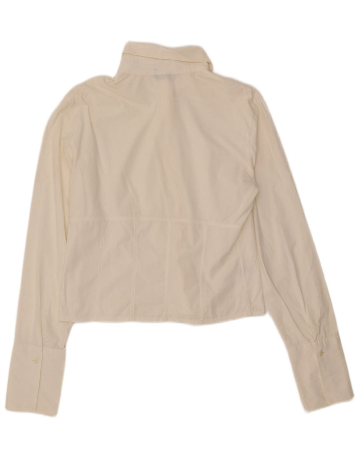 BENETTON Womens Crop Shirt Blouse UK 14 Large White Cotton