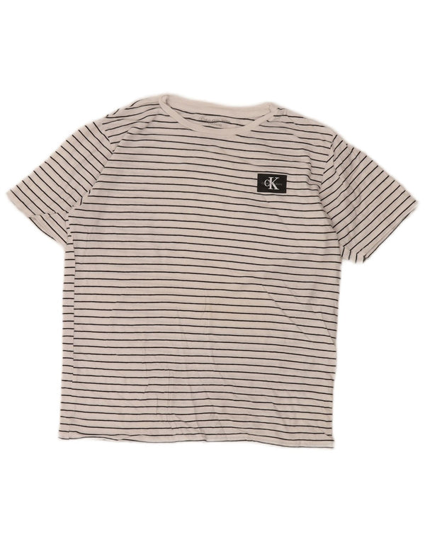 CALVIN KLEIN JEANS Girls T-Shirt Top 14-15 Years Large White Striped