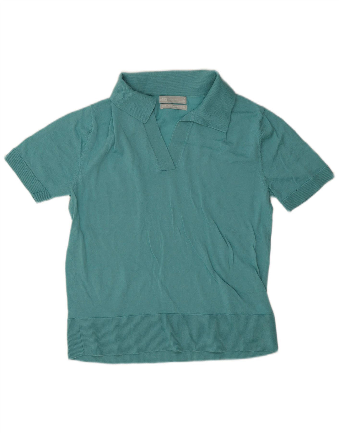 Marks & Spencer Womens Polo Shirt UK 12 Medium Blue Merino Wool