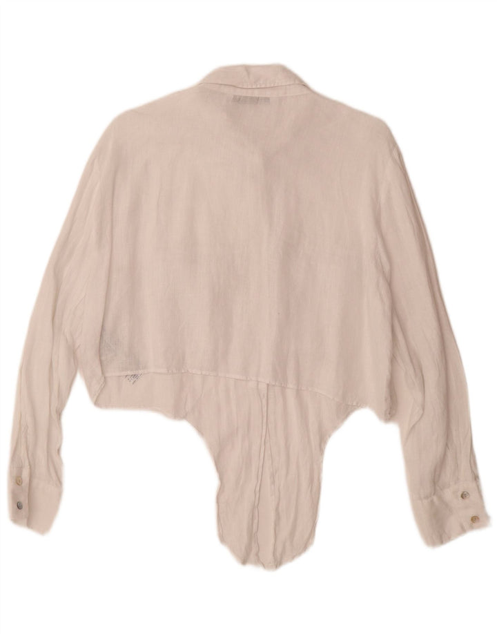 Zara Womens Crop Front Tie Shirt UK 18 XL White Linen