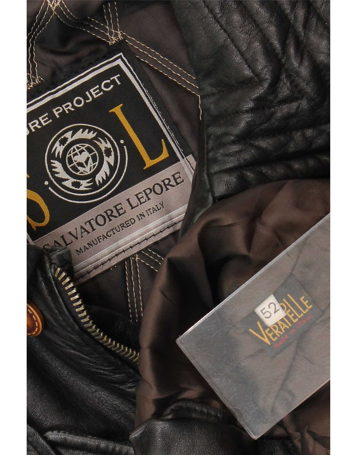 Salvatore Lepore Mens Leather Coat IT 52 XL Black