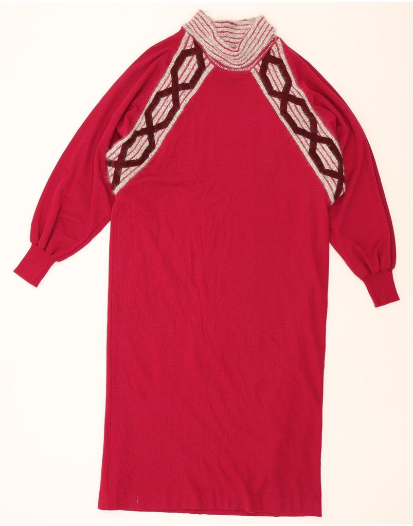 DOLOMITEN Womens Long Sleeve Jumper Dress UK 12 Medium Pink Geometric Wool Vintage Dolomiten and Second-Hand Dolomiten from Messina Hembry 