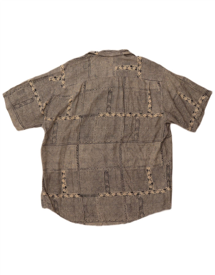 Vintage Mens Short Sleeve Shirt Large Grey Paisley