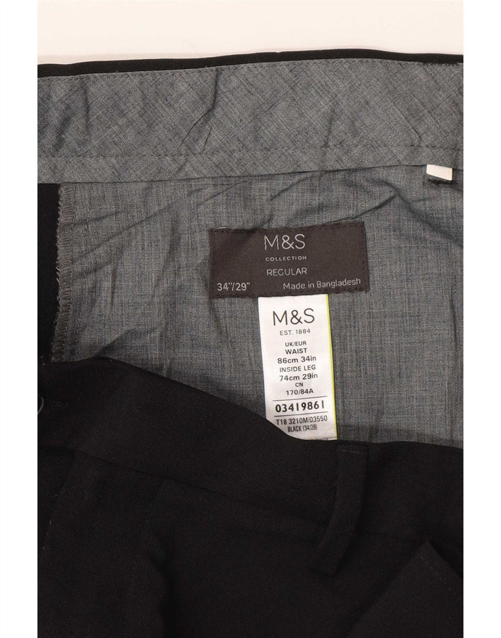 Marks & Spencer Mens Regular Suit Trousers W34 L29 Black Polyester