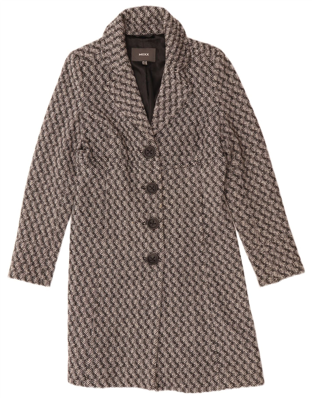 Mexx Womens Overcoat UK 12 Medium Grey Striped Wool