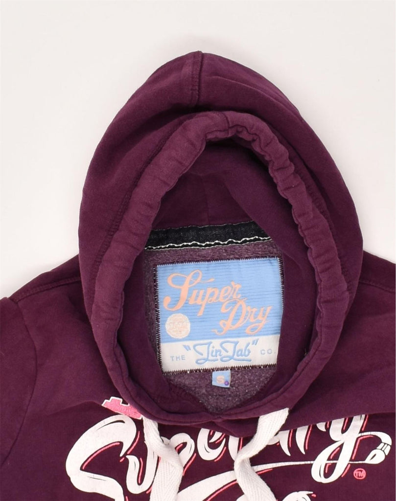 SUPERDRY Womens Real Graphic Hoodie Jumper UK 10 Small Burgundy Cotton | Vintage Superdry | Thrift | Second-Hand Superdry | Used Clothing | Messina Hembry 