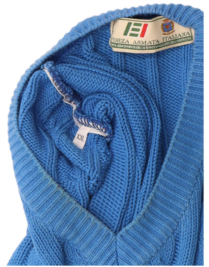 Vintage Mens V-Neck Jumper Sweater 2XL Blue Cotton