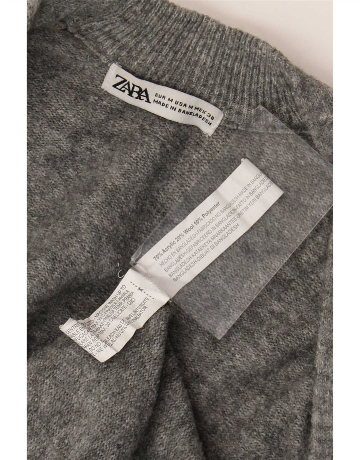Zara Womens Longline Open Cardigan Sweater UK 14 Medium Grey Acrylic