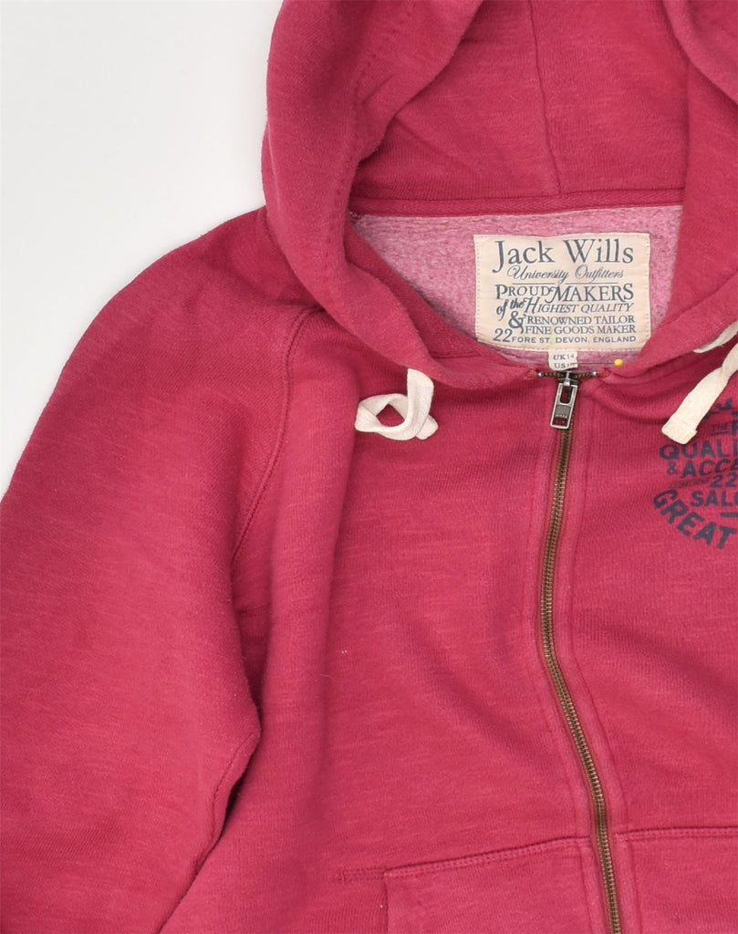 JACK WILLS Womens Zip Hoodie Sweater UK 14 Large  Pink Cotton | Vintage Jack Wills | Thrift | Second-Hand Jack Wills | Used Clothing | Messina Hembry 