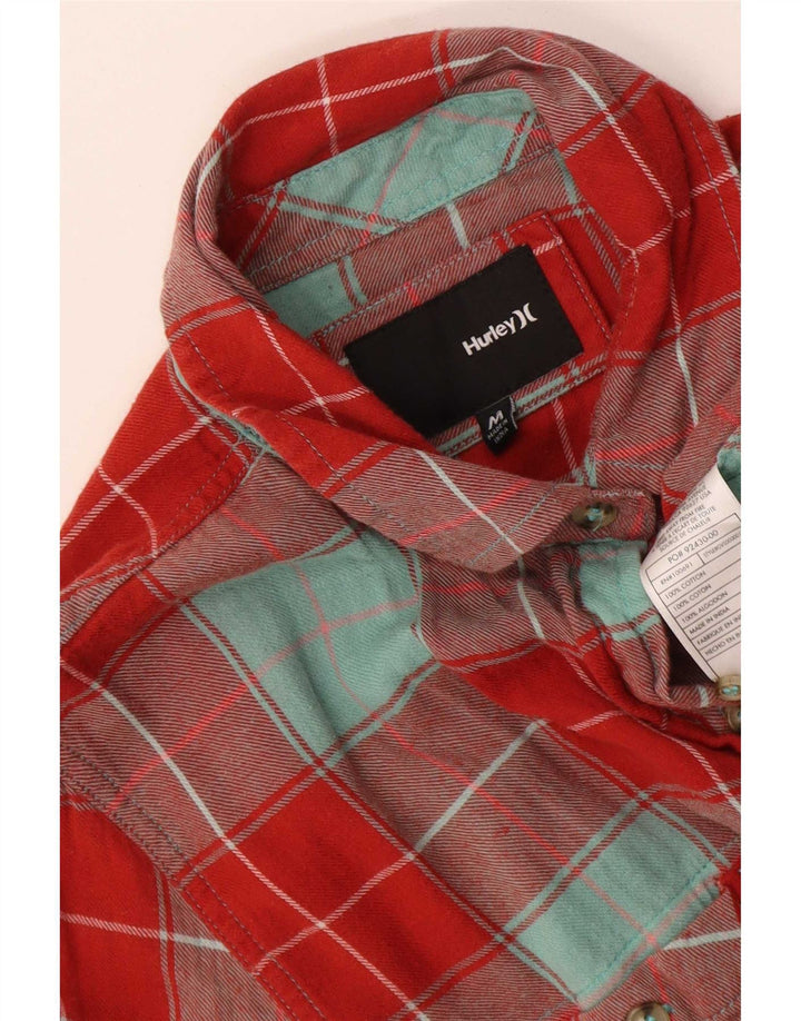 Hurley Womens Flannel Shirt UK 14 Medium Red Plaid Cotton