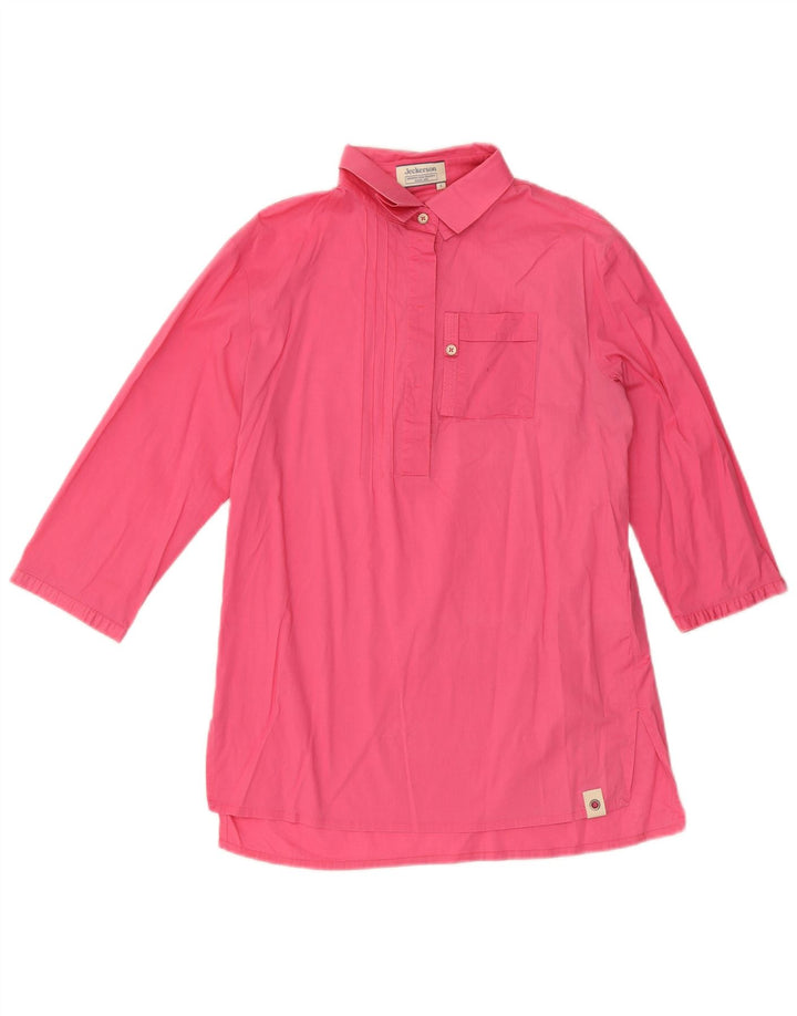 Jeckerson Womens 3/4 Sleeve Pullover Shirt UK 10 Small Pink Cotton