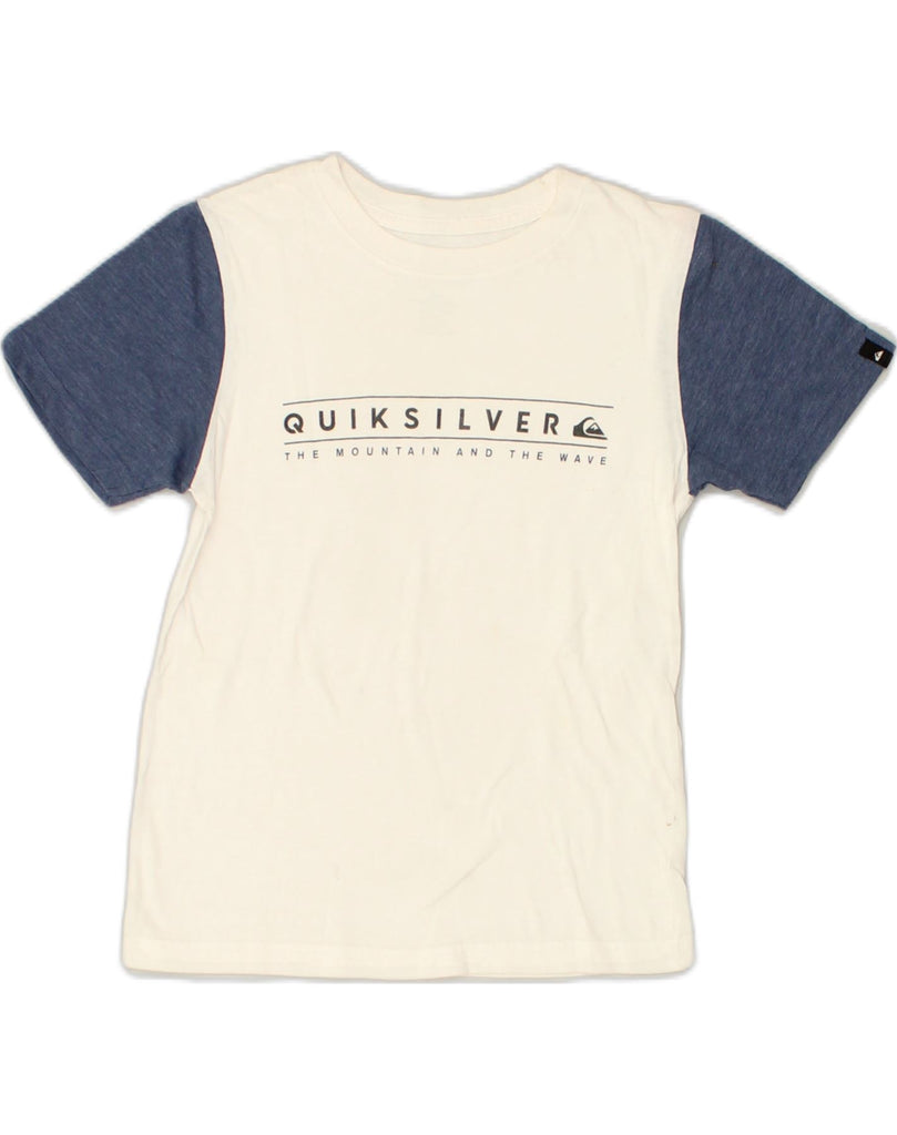 QUIKSILVER Boys Graphic T-Shirt Top 9-10 Years Small  White Colourblock | Vintage Quiksilver | Thrift | Second-Hand Quiksilver | Used Clothing | Messina Hembry 