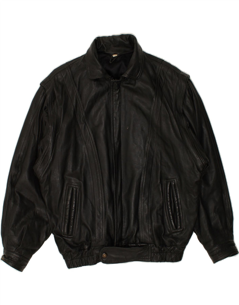 VINTAGE Mens Leather Jacket UK 44 2XL Black Leather | Vintage Vintage | Thrift | Second-Hand Vintage | Used Clothing | Messina Hembry 