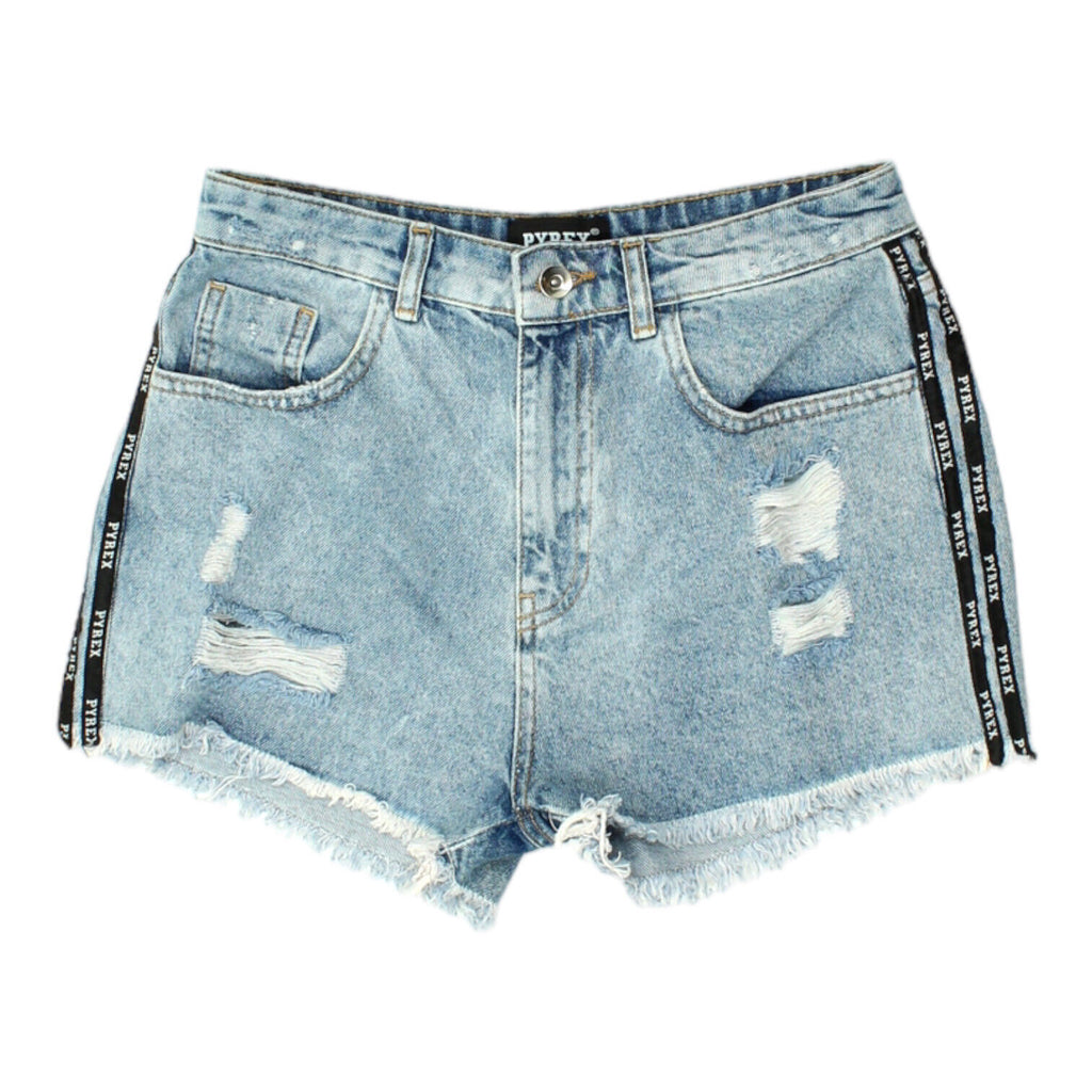Pyrex Womens Blue Distressed Denim Hot Pants | Vintage Designer Summer Shorts | Vintage Messina Hembry | Thrift | Second-Hand Messina Hembry | Used Clothing | Messina Hembry 