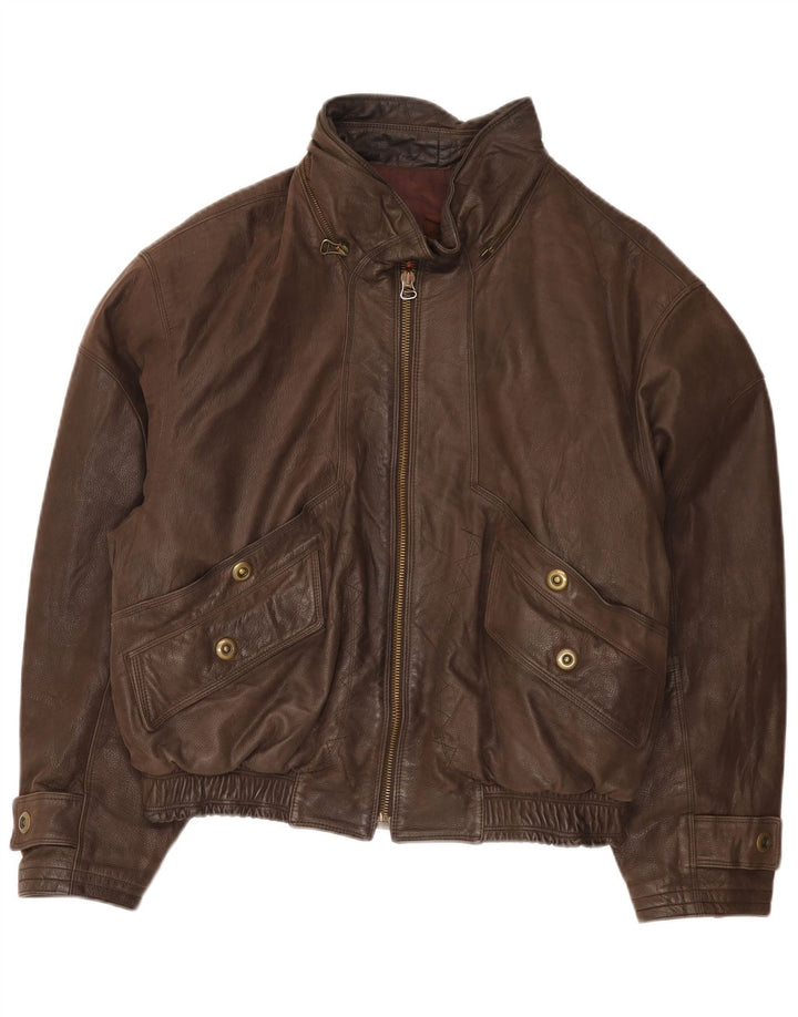Vintage Mens Bomber Leather Jacket EU 52 XL Brown Leather