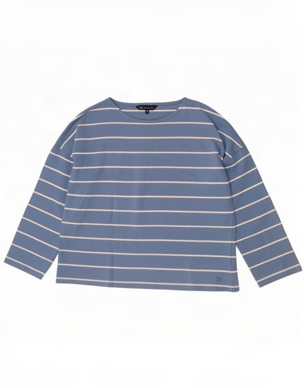 Crew Clothing Womens Top 3/4 Sleeve UK 14 Large Blue Striped Cotton