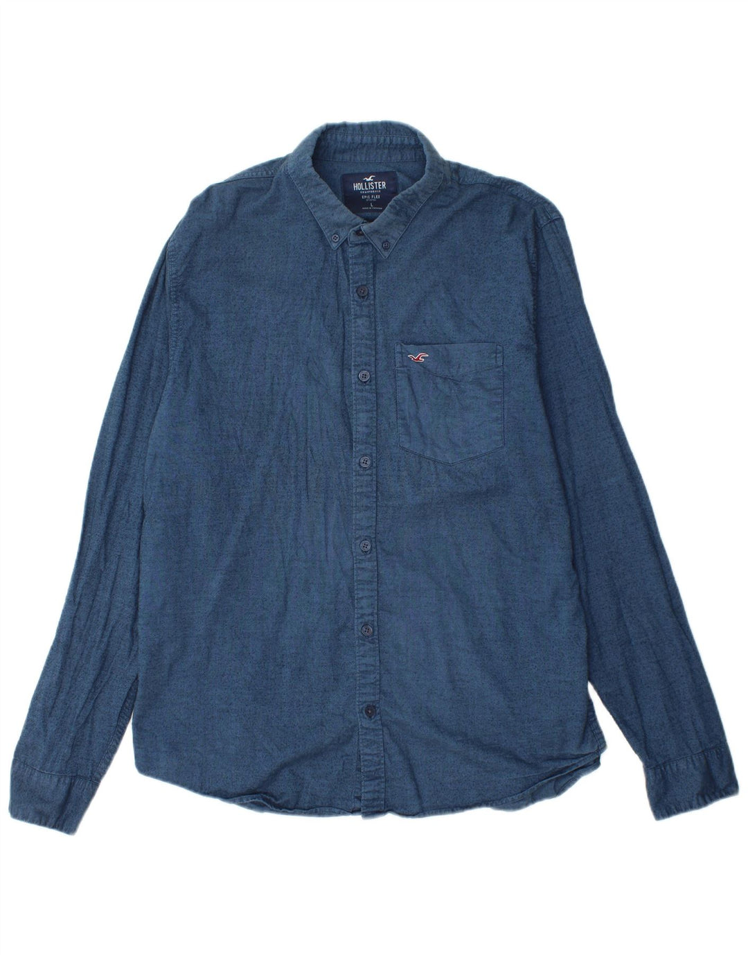 HOLLISTER Mens Shirt Large Navy Blue Flecked Cotton