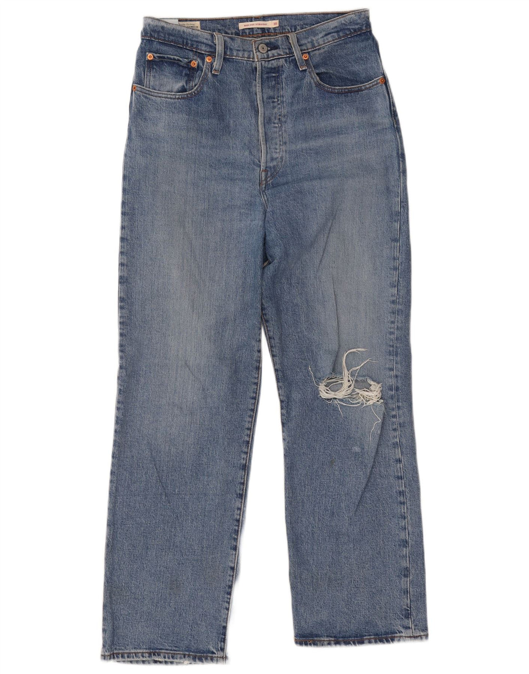 LEVI'S Womens Ribcage Distressed Straight Jeans W30 L29 Blue Cotton
