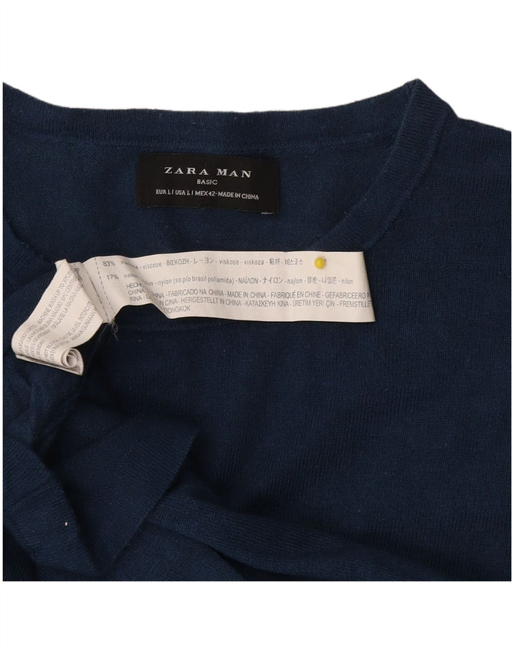 Zara Mens Top Long Sleeve Large Navy Blue Viscose