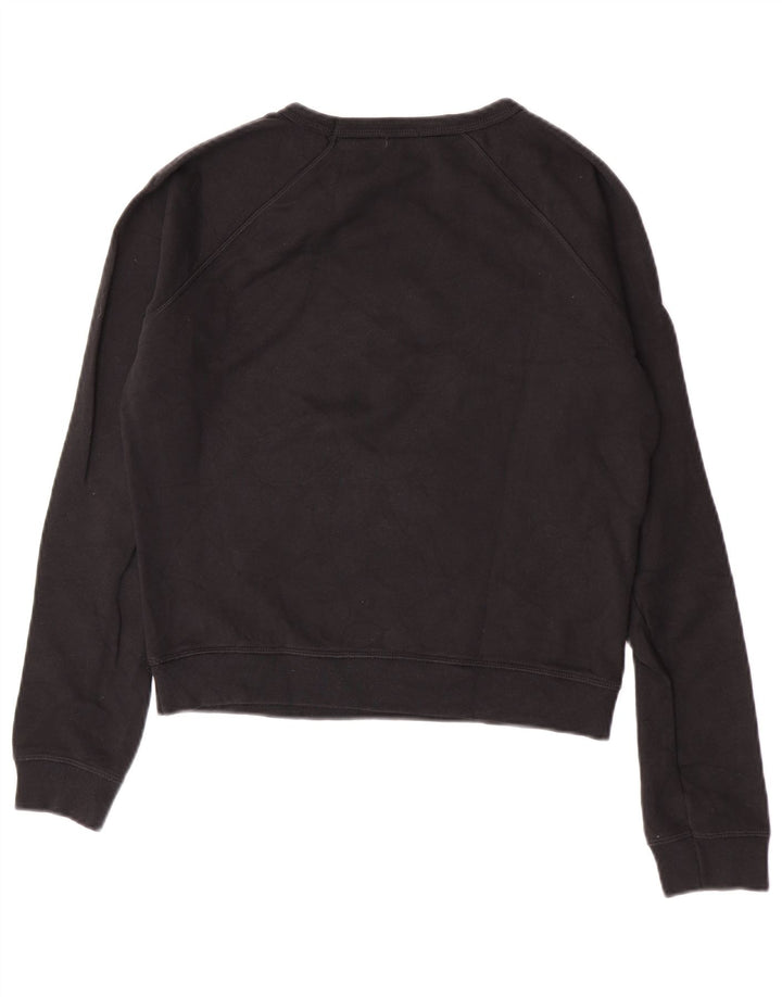 Benetton Womens Crop Graphic Sweatshirt Jumper UK 14 Medium Black