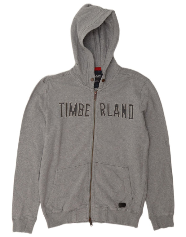 Timberland Mens Graphic Zip Hoodie Sweater Small Grey Flecked Cotton