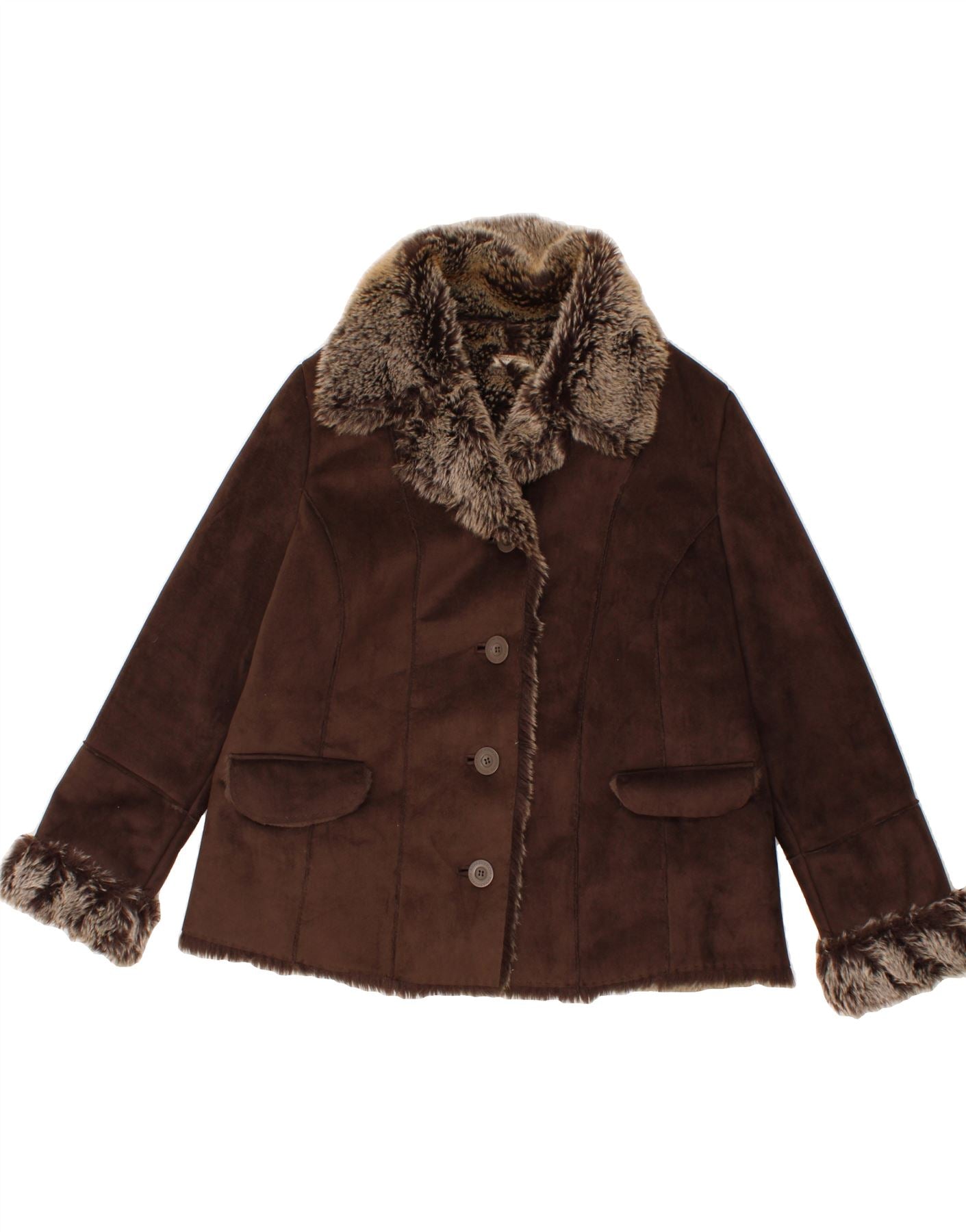 JOHN ROCHA Womens Sherpa Jacket UK 20 2XL Brown Polyester Vintage Second Hand Clothing Online Messina Hembry