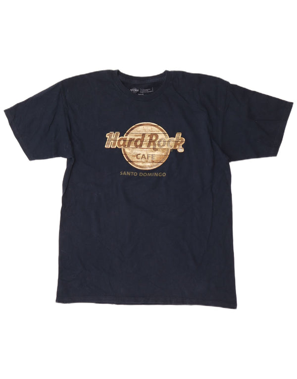 Hard Rock Cafe Mens Santo Domingo Graphic T-Shirt Top Large Navy Blue