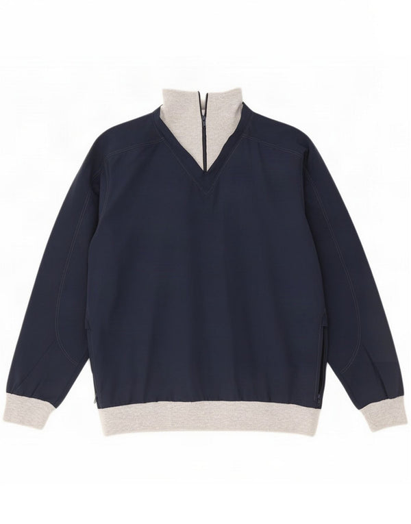 Vintage Mens Zip Neck Pullover Tracksuit Top 2XL Navy Blue Colourblock