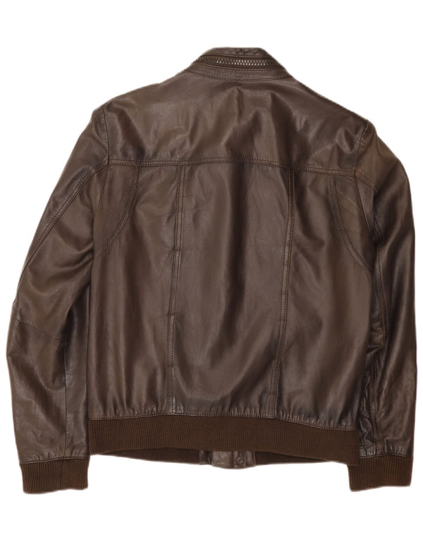 Zen Mens Bomber Leather Jacket Size 50 Medium Brown Leather