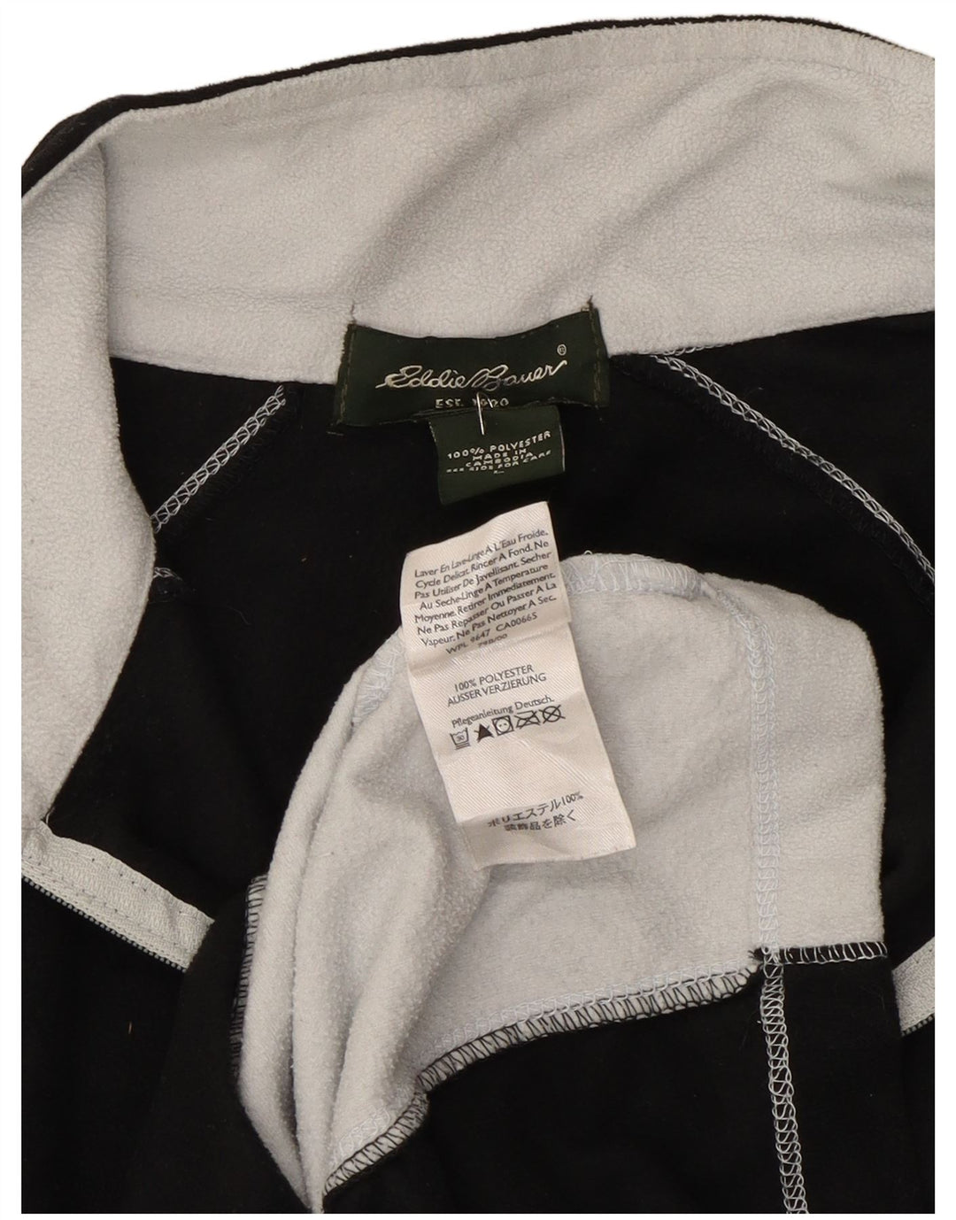 Eddie Bauer Mens Zip Neck Fleece Jumper Large Black Colourblock Polyester