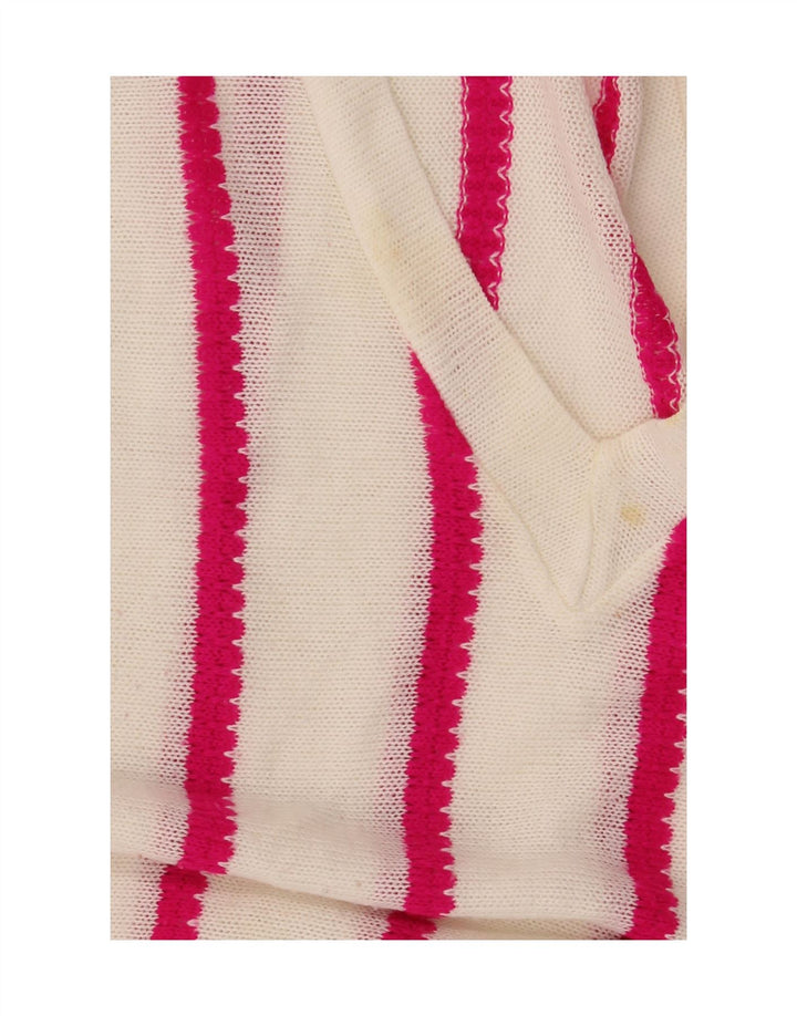 Vintage Womens V-Neck Jumper Sweater UK 12 Medium Off White Striped