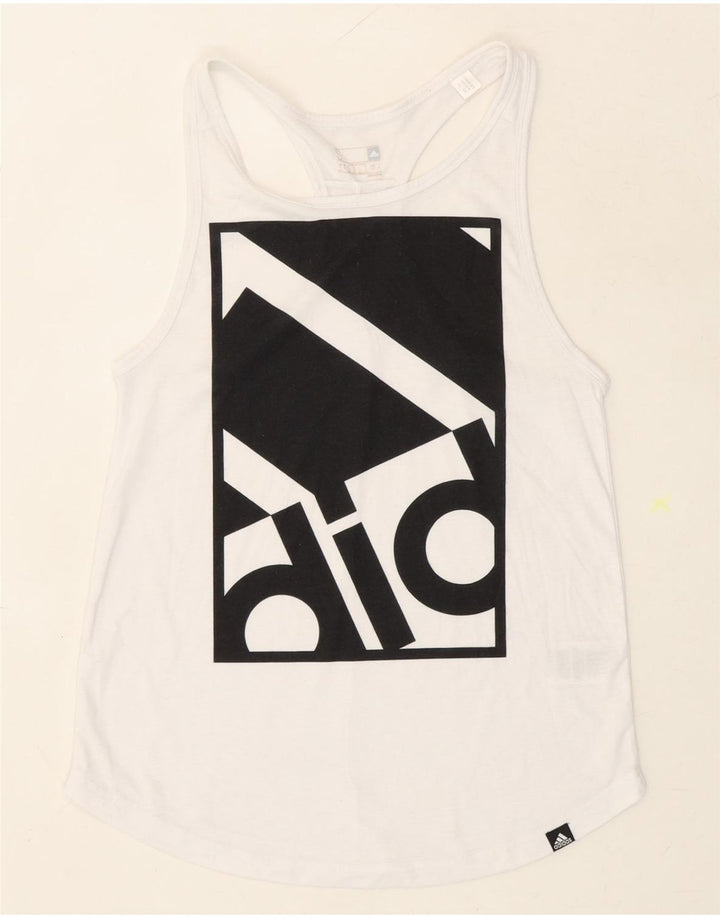 ADIDAS Womens Climalite Graphic Vest Top UK 8/10 Small White Polyester Vintage Adidas and Second-Hand Adidas from Messina Hembry 