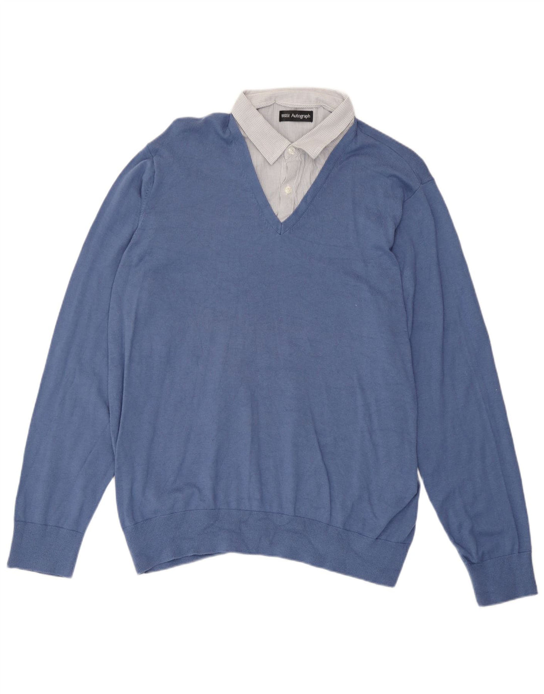 Marks & Spencer Mens V-Neck Jumper Sweater XL Blue Cotton