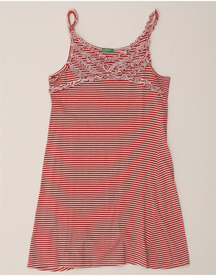 BENETTON Womens Slip Dress UK 4 XS Red Pinstripe