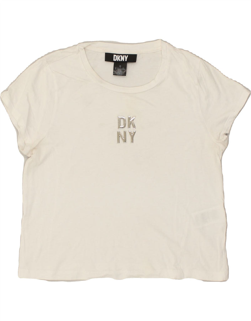 DKNY Womens Graphic T-Shirt Top UK 12 Medium Off White Cotton | Vintage Dkny | Thrift | Second-Hand Dkny | Used Clothing | Messina Hembry 